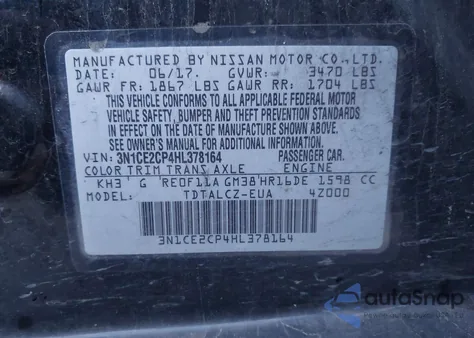 2017 Nissan Versa Note S Plus z USA, uszkodzony, nr VIN 3N1CE2CP4HL378164